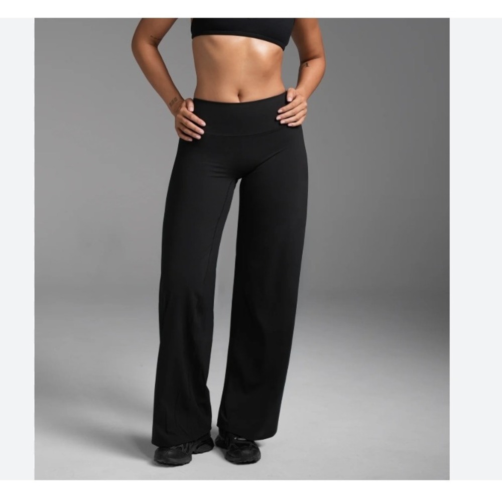 FLX Womens XL Black High Waisted Wide Leg Yoga‎ Pants Athleisure Trousers